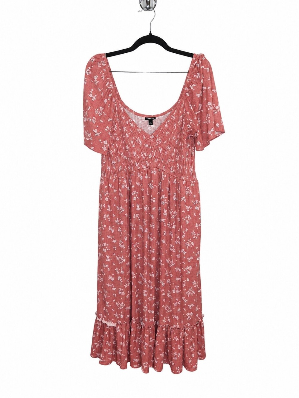 Torrid Pink Floral Smocked Maxi Dress Flutter Sleeve Boho Cottagecore Plus Size